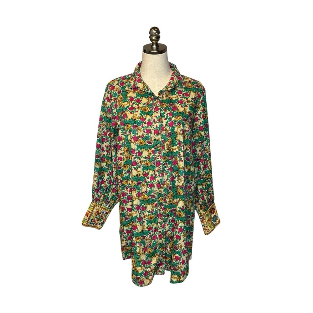 Generation Flo Boho Tunic Shirt Dress Floral Embroidered Button Down Ladies 14